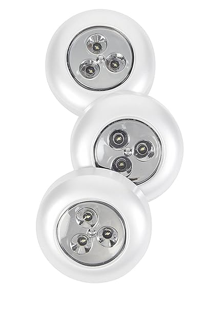 A&T Battery Powered Round White 3 Leds Stick Tap Touch Lamp Night Light(Color May Vary)|Set Of 3
