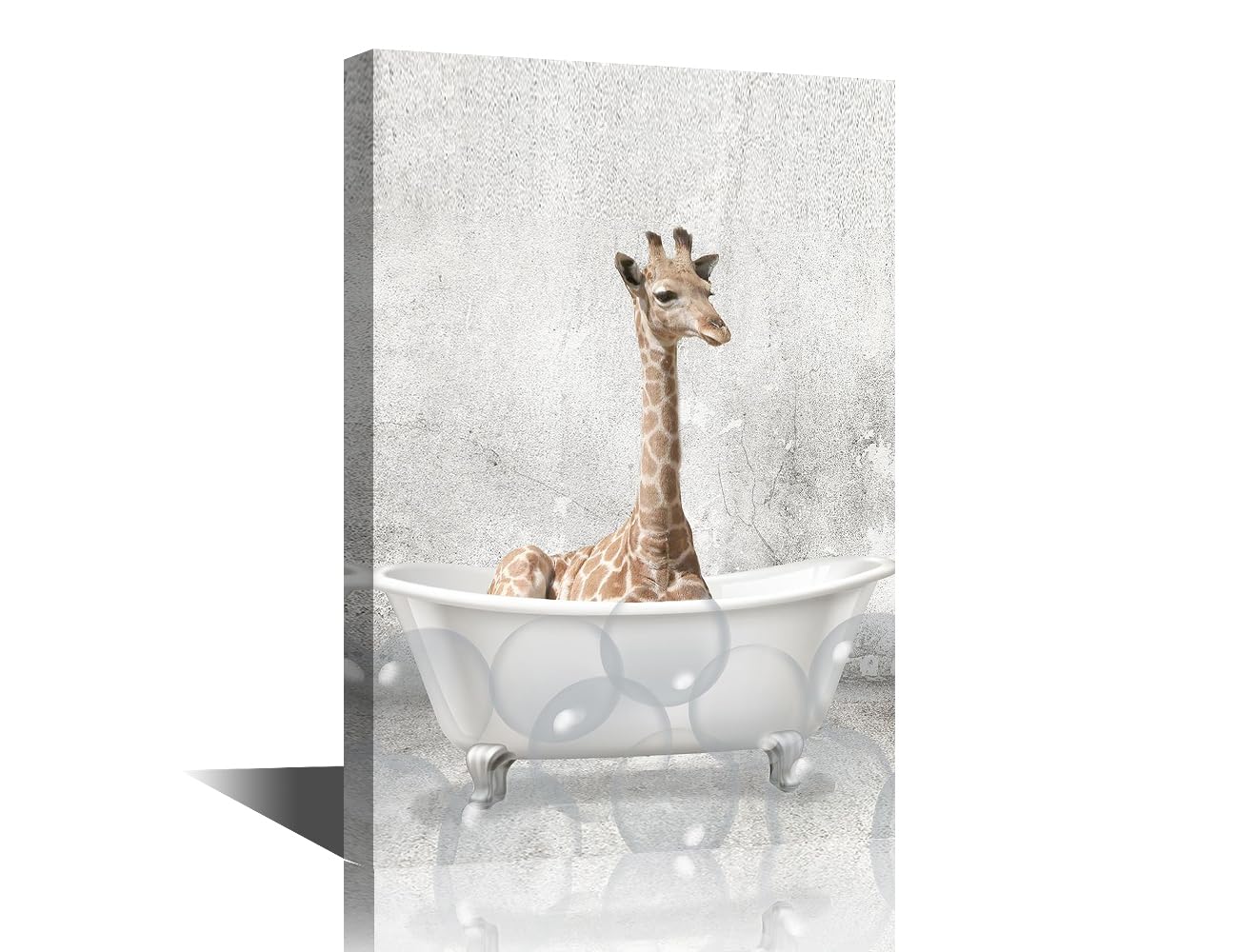 Funny Giraffe Bubble Bath Bathroom Decor Canvas Framed Poster Wall Art Farmhouse Decor Vintage Canvas Wall Decor Bathtub Decor Home Wall Decoration Ready to Hang - 18" Wx12 H — image 1