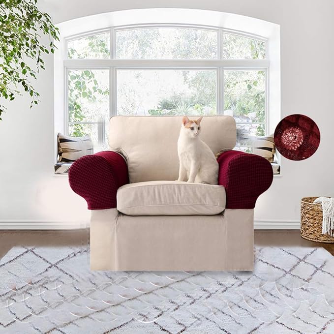 KOBWA Stretch-Armlehnenbezüge Sofa-Armlehnenschoner für Sessel, Sofas, Rutschfeste Sessel, schmutzabweisend, Dicker Stoff für