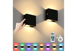 LIGHTESS Colored Wall Sconces with Remote Set of 2, Rechargeable Wall Light Battery Operated, Black Up and Down Lighting Indoor for Hallway, LG9946734