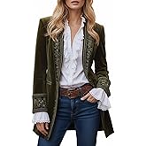 Women's Velvet Open Front Jacket Blazer Vintage Floral Embroidered Cardigan Elegant Spring Long Sleeve Outfits