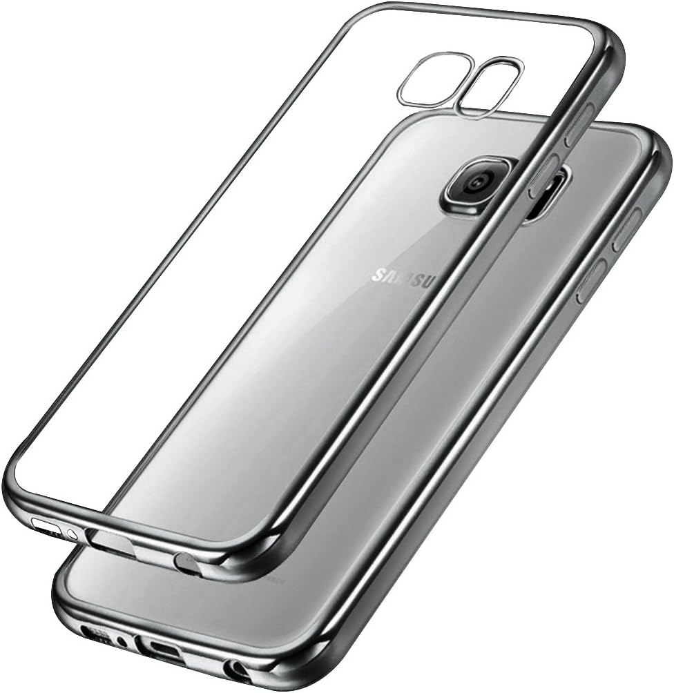 UBEGOOD Samsung Galaxy S7 Bumper Case Ultra-Thin [Drop Protection] Shock Resistant [Metal Electroplating Technology] Soft Gel TPU Bumper Case for Samsung Galaxy S7 Case cover - Silver Black