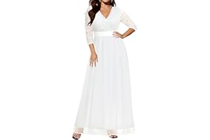 Pinup Fashion Wedding Dresses for Bride Plus Size - Formal Evening Gown Wrap Neck Lace Chiffon Long Dress