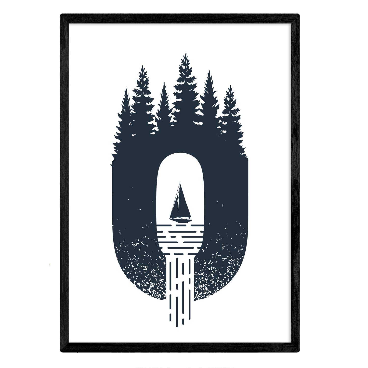 Nacnic Letter O with sailboat forest and mountains. Naturaleza.Posters of letters with design. A3 size unframed — image 1
