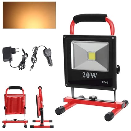Wolketon Akku LED 20W Warmweiß Fluter Baustrahler Arbeitsleuchte Werkstattlampen Campinglaterne