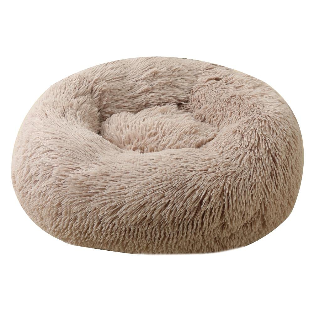 pet wiz Soft Calming Donut Bed - Premium Quality For Dogs & Cats - Anxiety Relief - 50cm, 80cm, 100cm - 6 Colours Available (50cm, Khaki)