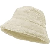 Glory Max Winter Fluffy Plush Bucket Hat Cozy Faux Fur Wide Brim Adjustable Size for Women