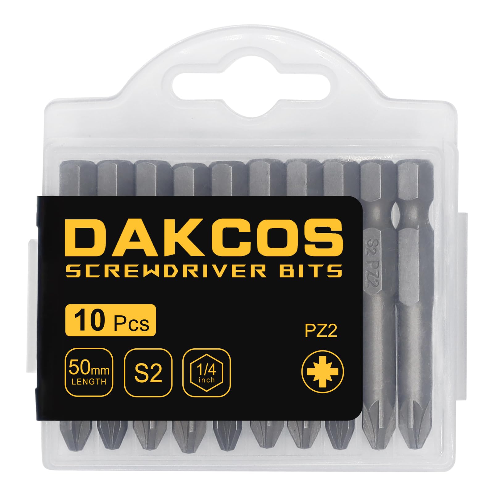 DAKCOS PZ2 Torx Bit, 10PCS Impact Driver Bits, 1/4" Screwdriver Bit Sets, Premium S2 Alloy Steel Bits, 50mm Long