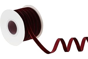 DINDOSAL Burgundy Velvet Ribbon 3/8 Inch Single Face Thin Velvet Ribbon for Gift Wrapping, Maroon Ribbon for Christmas Decoration, Wedding, Ribbon for Hair Bows, Choker, Cafts, Bouquet - 25 Yards