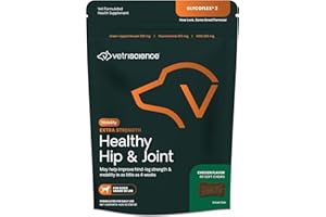 VetriScience Extra Strength Healthy Hip & Joint Chews, GlycoFlex Glucosamine and Green-Lipped Mussel Joint Support Supplement for Small Breed Dogs, Soothe Joint Discomfort, Chicken, 60 Count