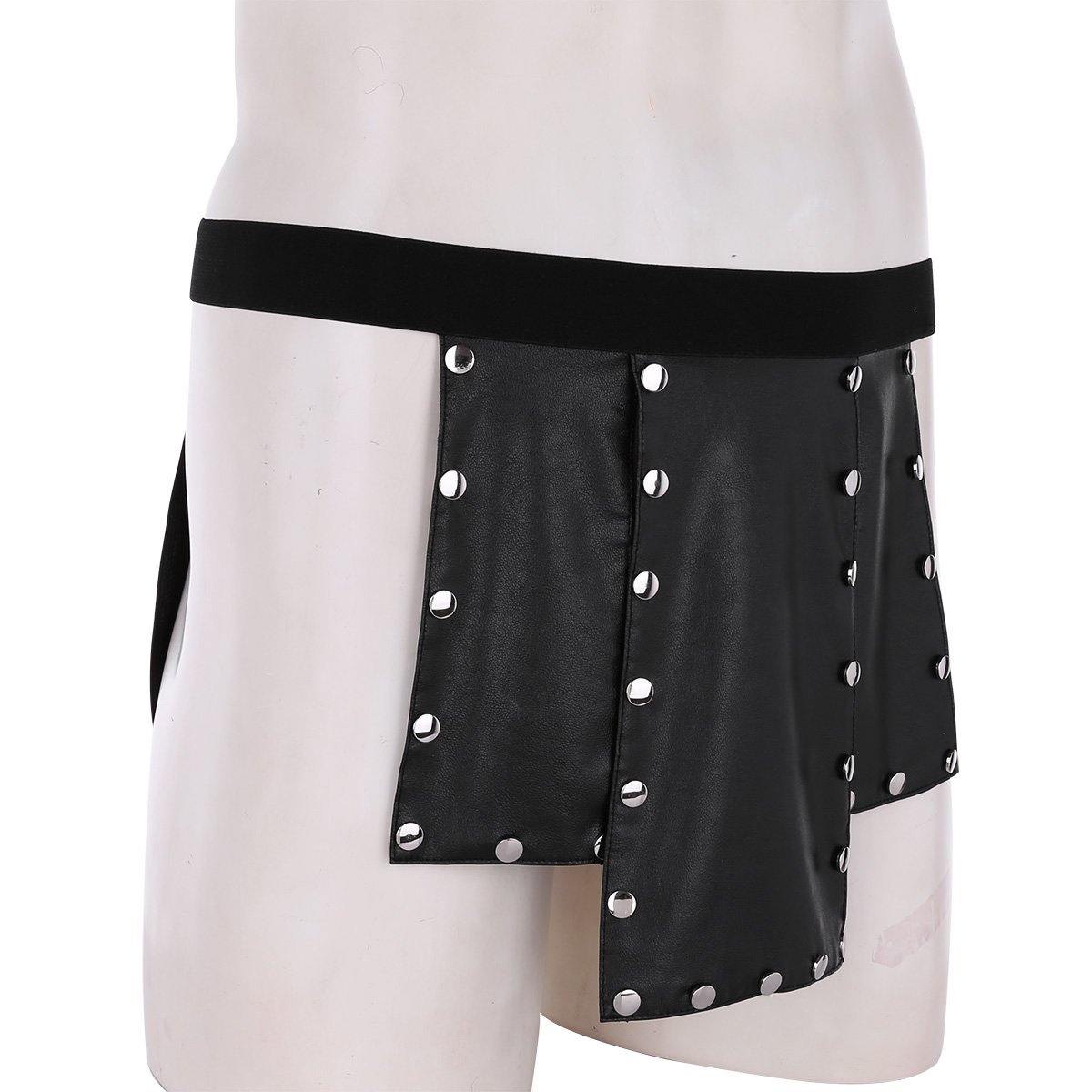 Alvivi Mens Faux Leather Low Rise Metal Studded Kilt Underwear Skirt Sexy Lingerie Clubwear