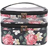 FITINI Makeup Bags Double Layer Travel Storage Cosmetic Cases Make up Organizer Toiletry Bags Water-resistant for Women Makeup Brush Bag,Black Peony
