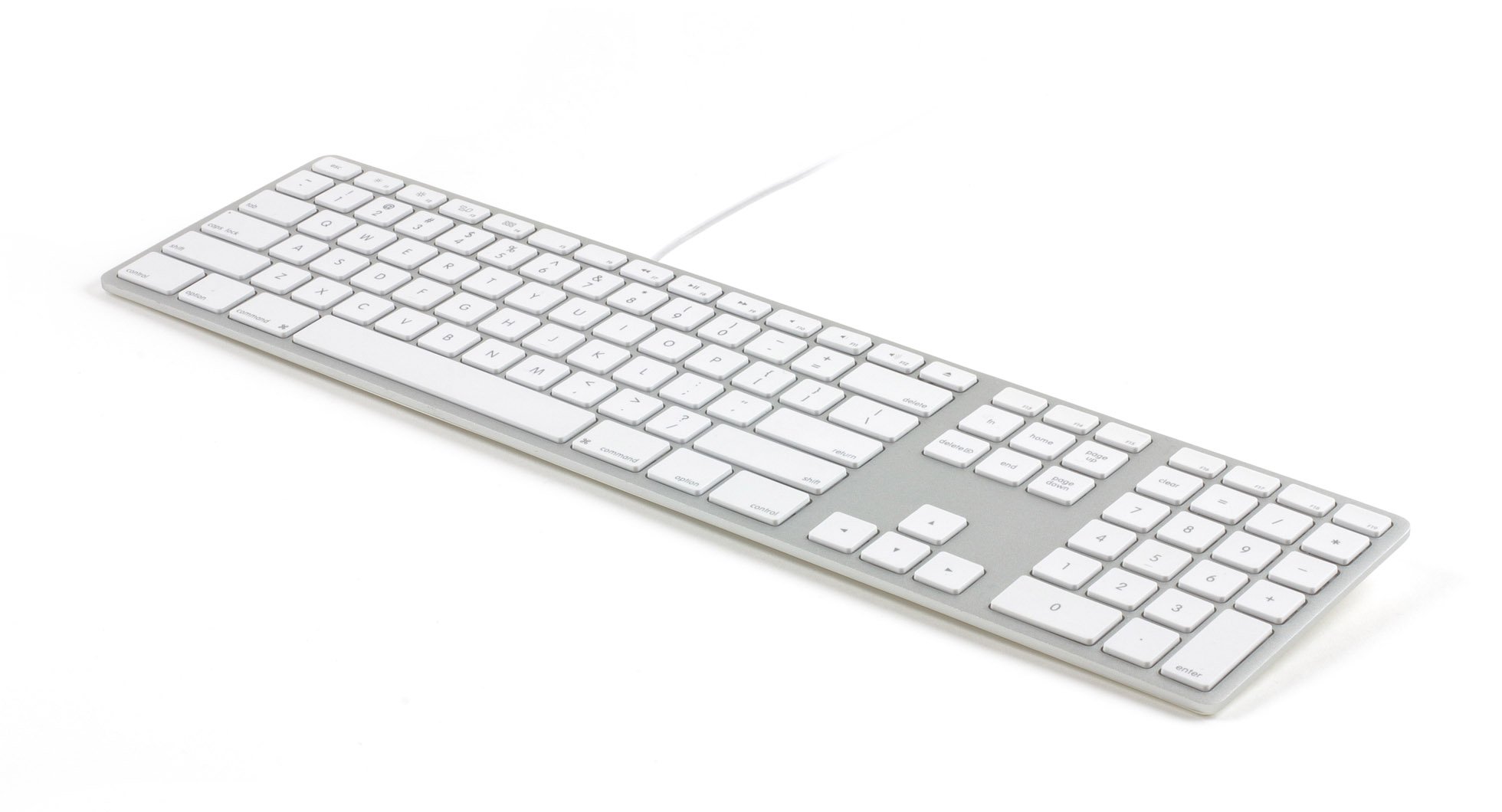 Matias FK318S Aluminium Wired USB Keyboard for Apple Mac OS | QWERTY | US | with Responsive Flat Keys and Additional Numeric Keypad - Silver/White