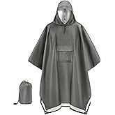 COOFANDY Rain Poncho for Adults with Hood Pockets Reusable Waterproof Packable Rain Coat Jacket Travel Hiking Emergency