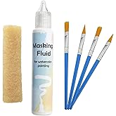 White Watercolor Masking Fluid - Professional Art Supplies with Brush & Eraser for Artists, Painting Medium Pen
