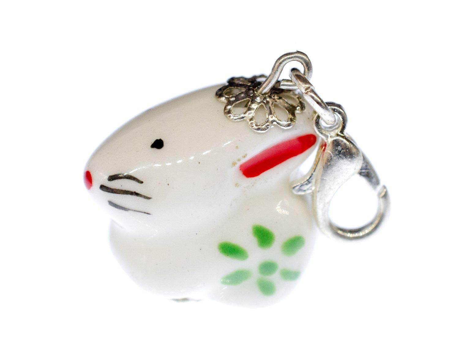 Miniblings Bunny Charm Pendant Easter Rabbit Porcelain Ceramic White Flower