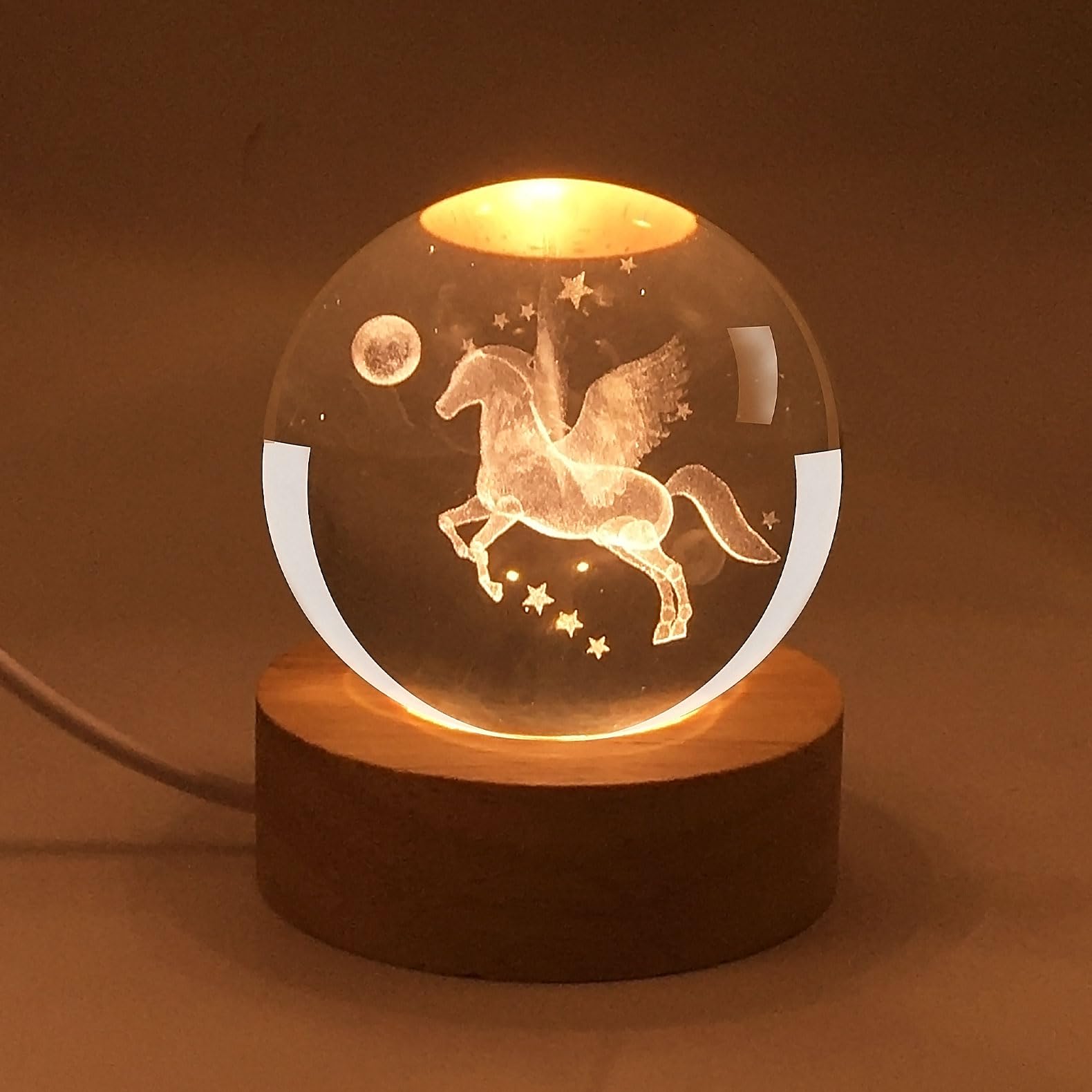3D Dream Horse Crystal Ball Plug in Night Light,60mm Animal Glass Ball Lamps with Control LED Wooden Base,3D Engraved Crystal Ball Lamps Ornament Home Decor, Gift for Christmas Kids Friends Family