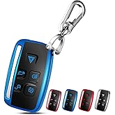 QBUC for LAND ROVER Key Fob Cover Case with Keychain for Range Rover Evoque Sport Velar Land Rover Discovery Jaguar F-Pace F-Type XE XEL XF XFL XJ Accessories (Blue)