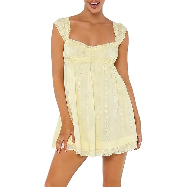 Summer Floral Boho Dresses for Women 2024 Spaghetti Straps Beach Dress  Ruffle Sexy Mini Dress (Yellow,Small) at Amazon Women's Clothing store