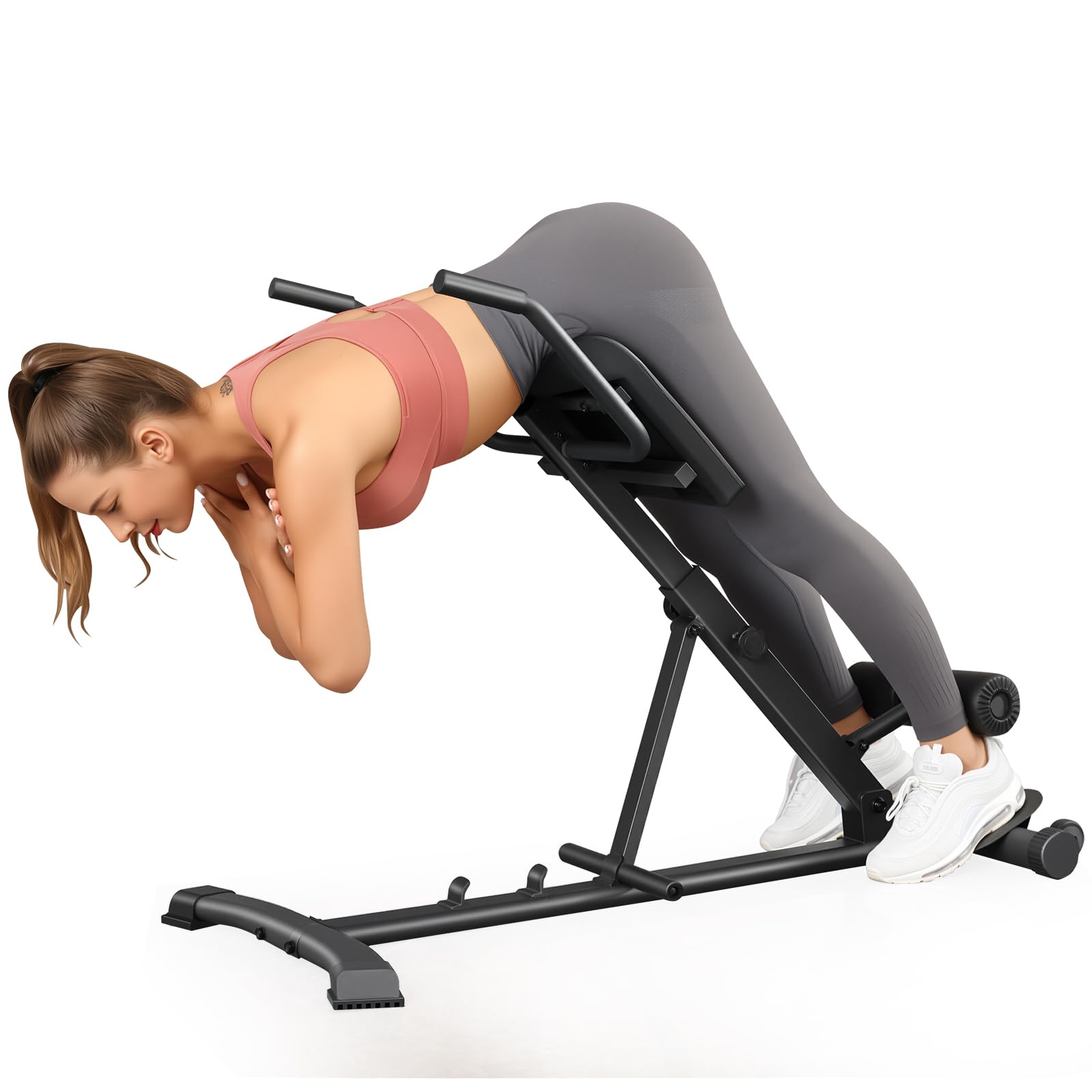 Photo 1 of **SCRAPE DAMAGE TO END OF PLATE FROM TRANSPORT **BODY RHYTHM Adjustable & Foldable Roman Chair, Hyperextension Bench, Optional Ab Workout Machine, Back Extension Bench for Glute, Hamstring and Lower Back, Adjustable Exercise Equipment for Home Gym.