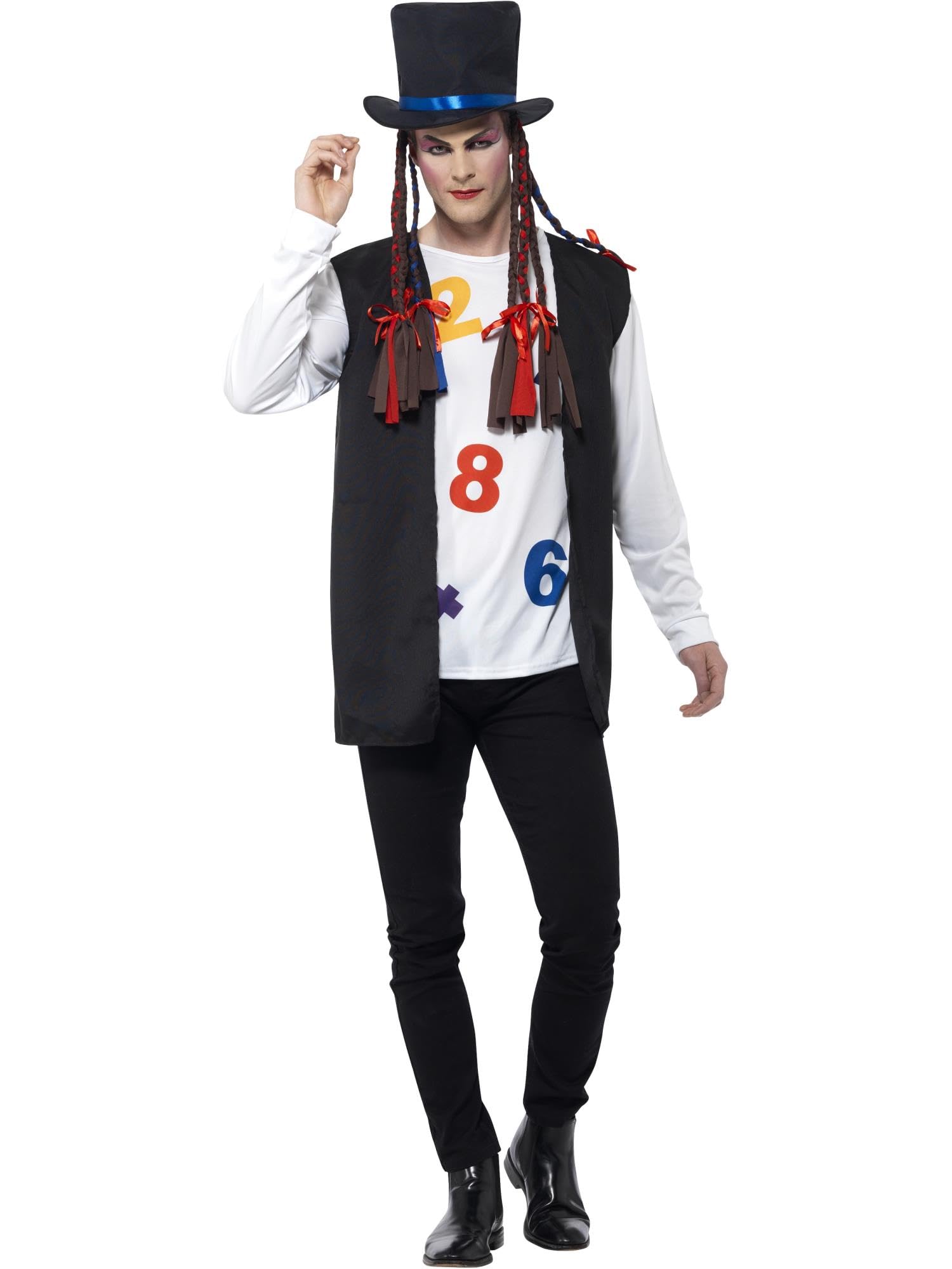 Smiffys 80s Pop Star Costume, Multi-Coloured with Top, Waistcoat, Hat & Braids, 1980's Fancy Dress, Adult Dress Up Costumes Halloween