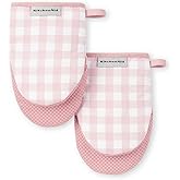 KitchenAid Gingham Mini Oven Mitt 2-Pack Set, Dried Rose, 5.5"x8"