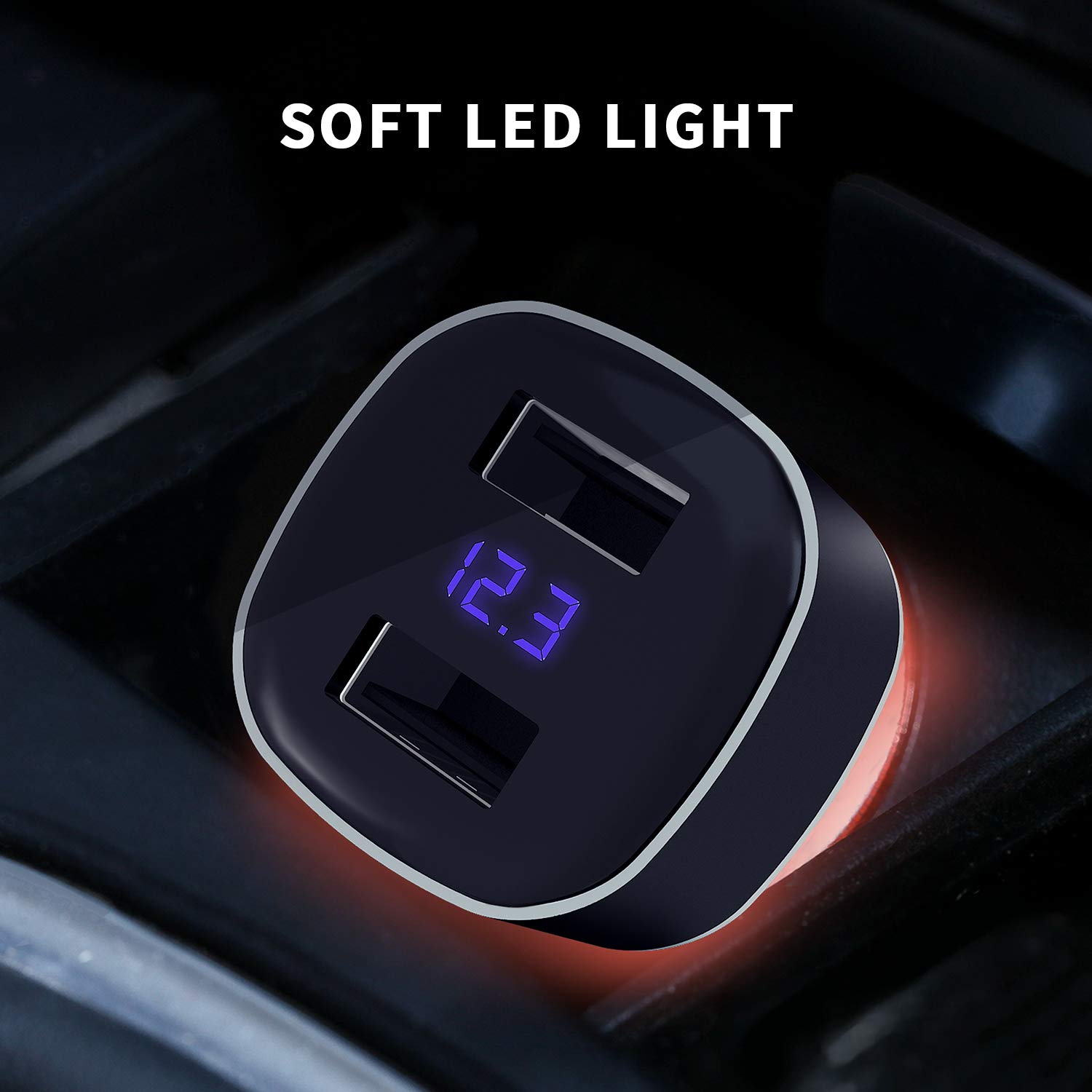 Fast Car Charge,AXBIDY 24W Dual Smart USB Car Charge Adapter with LED Display Car Voltage Detector for Smart Phone and Galaxy S9, S8, S7, S6, Edge, Note8(Black)