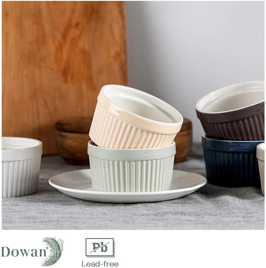 DOWAN Ramekins, 240ml Porcelain Soufflé Dishes Serving Bowls for