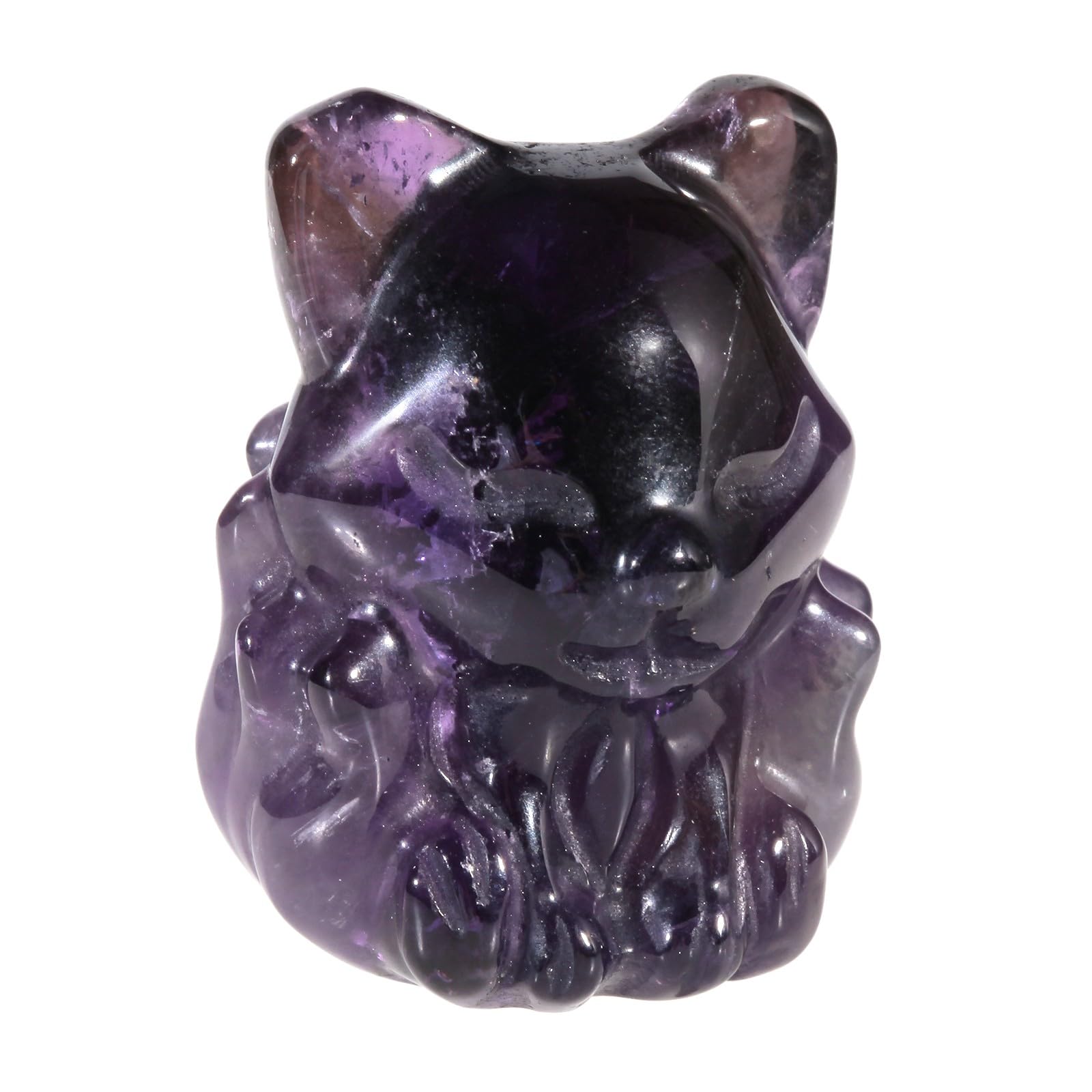 mookaitedecor Amethyst Mini Good Luck Pocket Crystal Fox Figurine Statue, Hand Carved Semi Precious Gemstone Animal Micro Landscape Decoration Small Healing Crystal Fox Ornament Gift for Women