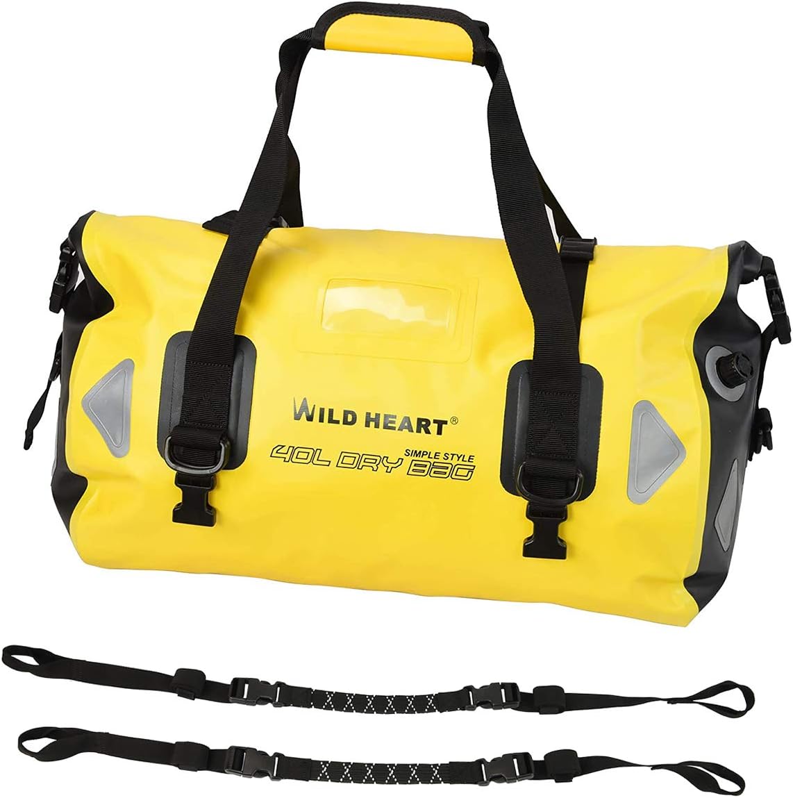 WILD HEART Waterproof Duffel Bag 40L 66L 100L with Welded Seams for Kayaking, Camping, Boating,Motorcycle (40L Yellow with Binding Rope): Sports & Outdoors