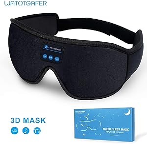 Sleep Headphones, Bluetooth 5.0 Wireless 3D Eye Mask 2019 Updated, WATOTGAFER Sleeping Headphones for Side Sleepers, Washable Travel Music Play Adjustable Speakers Microphone Handsfree Long Play Time