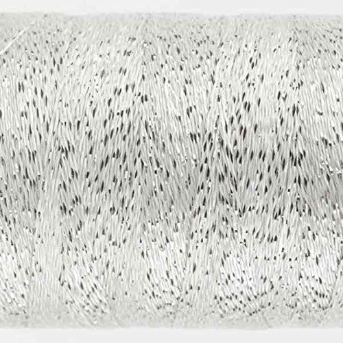 WonderFil Specialty Threads Spotlite, 1000m, White/ Silver Twist. 40wt rayon core metallic thread