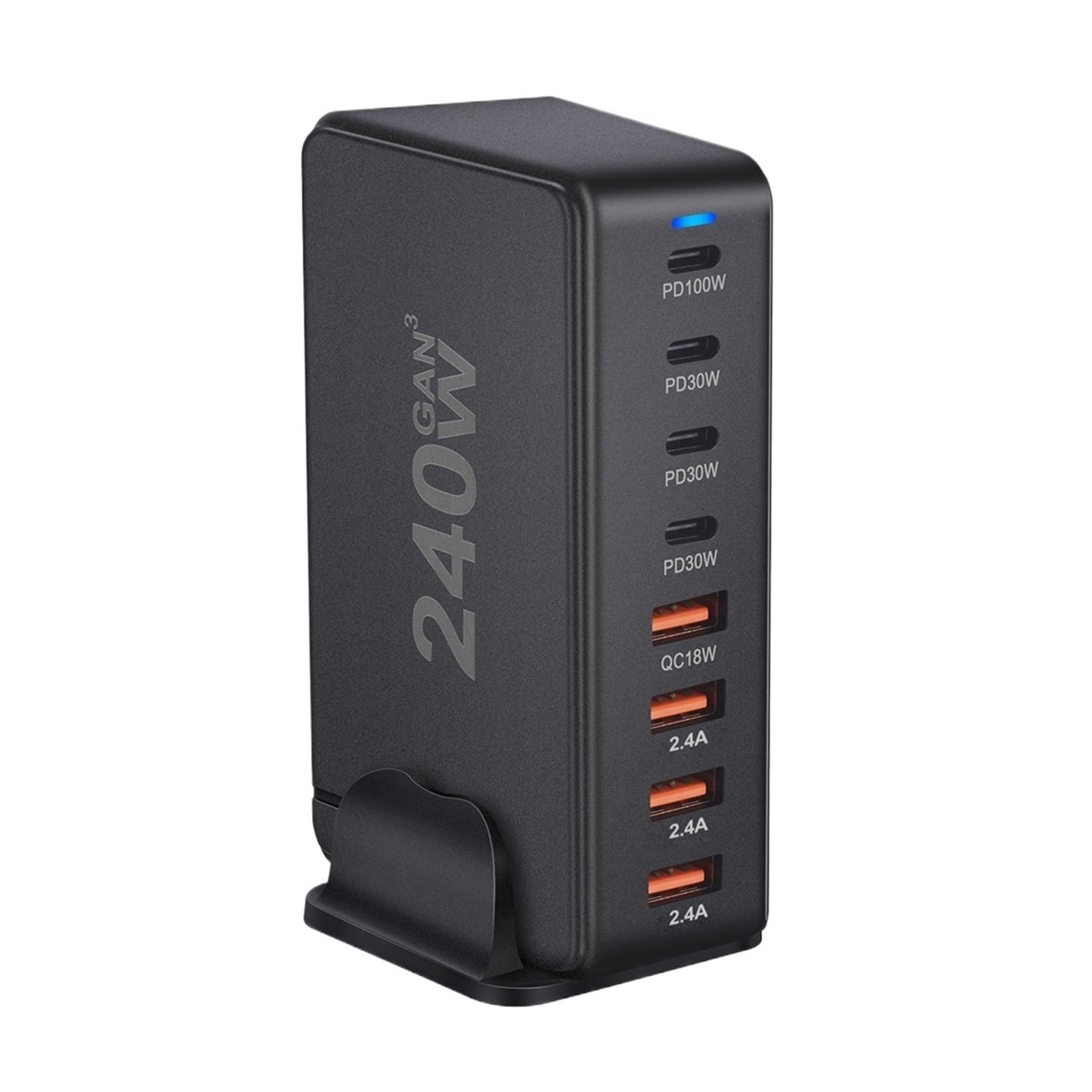 GEJUAN USB Charging Station 240W GaN Charger Desktop 8-Port USB Charger Station Quick Charge 3.0 Type C PD Fast Charger For Multiple Devices (Size : Black)