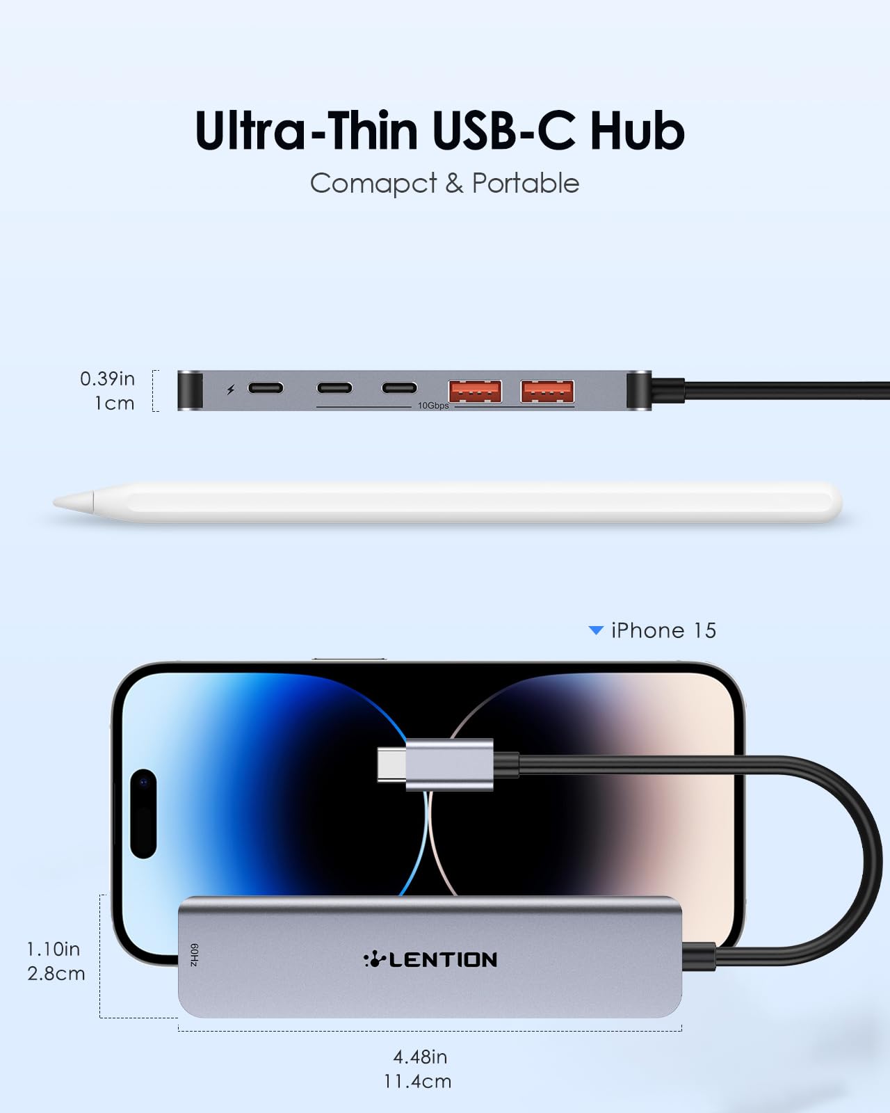 LENTION USB C Hub with 4K@60Hz HDMI, 2 USB C and 2 USB 3.2 Gen2 Transfer Data in 10Gbps Max, 100W Charging, for MacBook Pro M4, Mac Air, iPhone 15, Windows, More, Stable Driver Adapter (CE37 Gray)