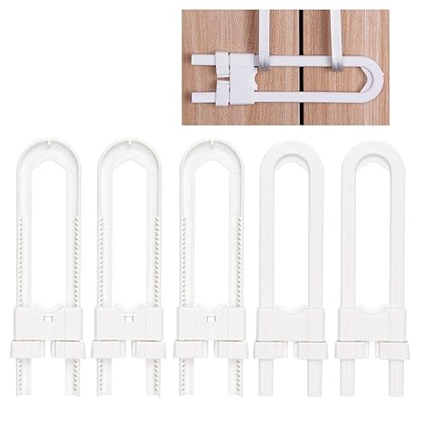 BUYGOO 5PCS U-Form Schiebetür Sperren für Kindersicherung - Baby Sicherheitsschloss Schranksicherung Kabinett Schloss mit sta