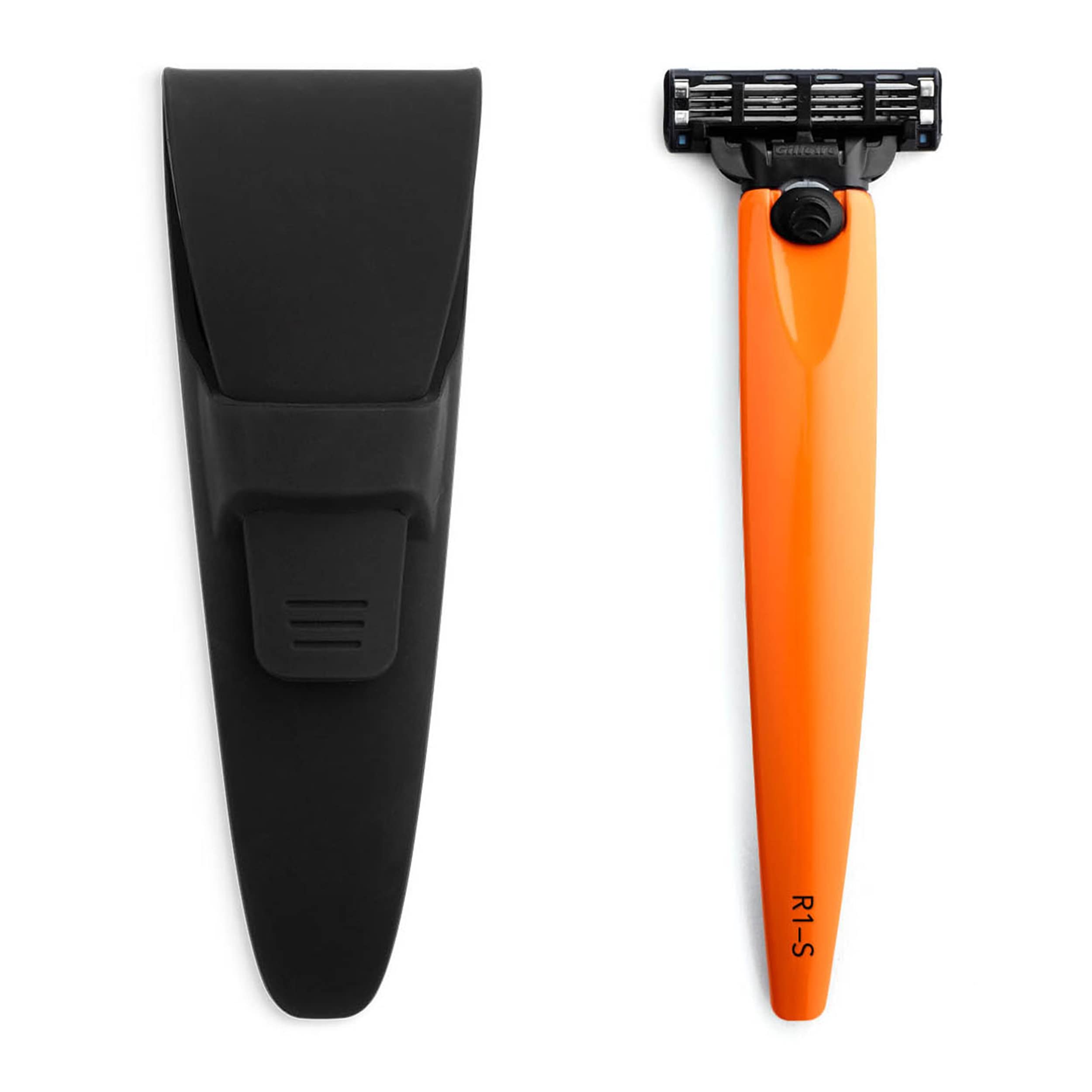 Bolin Webb Orange Handle with Travel Case. Fitted with Gillette Mach3 Blade Cartridge. Award Winning Razors for Men - Made in England. Primed and Painted to an Automotive Finish, R1