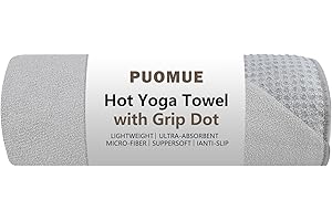 Puomue Hot Yoga Towel with Grip Dot, 72" x 24", Absorbent Microfiber Non Slip Yoga Mat Towel for Hot Yoga, Bikram, Pilates, Exercise and Fitness, Grey