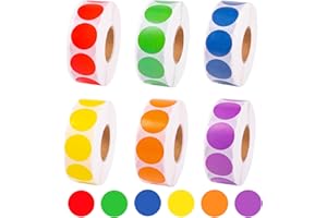 6000Pcs Dot Stickers 3/4 inch,6 Color Circle Coding Labels,Coding Circle Dot Stickers Vinyl Waterproof Self-Adhesive Removabl