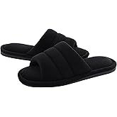 shevalues Terry Cloth Open Toe Slippers for Women Memory Foam Slip On House Slippers