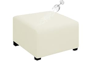 Easy-Going 100% Dual Waterproof Stretch Ottoman Cover 40x40x15inch Square Folding Storage Stool Furniture Protector Soft Slipcover for Living Room Ivory