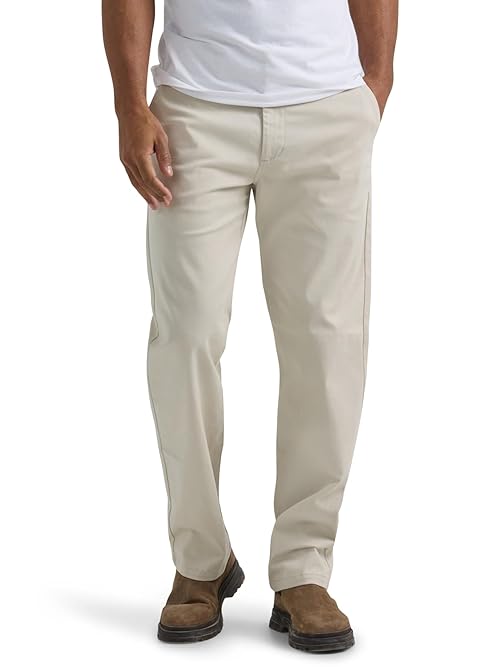 Lee Men's Flat Front Relaxed Straight Pant, City Beige, 36W x 32L