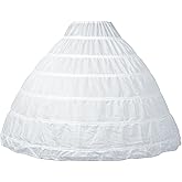 JIEJE Women Crinoline Petticoat 6 Hoop Skirt for Women Under Dress, Adjustable Petticoat Skirt, Crinoline Underskirt for Wedding Gown, Ball Gown, and Formal Dresses White