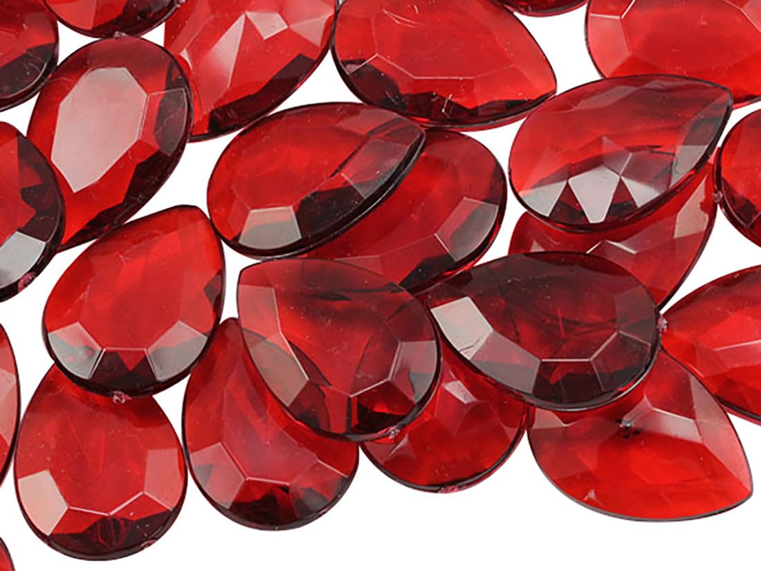 Allstarco 25x18mm Red CH17 Teardrop Acrylic Pirate Treasure Gems Plastic Jewels For Party & Games, Table Scatter, Vase Fillers, Wedding Decor Gemstones Favors - 40 Pieces