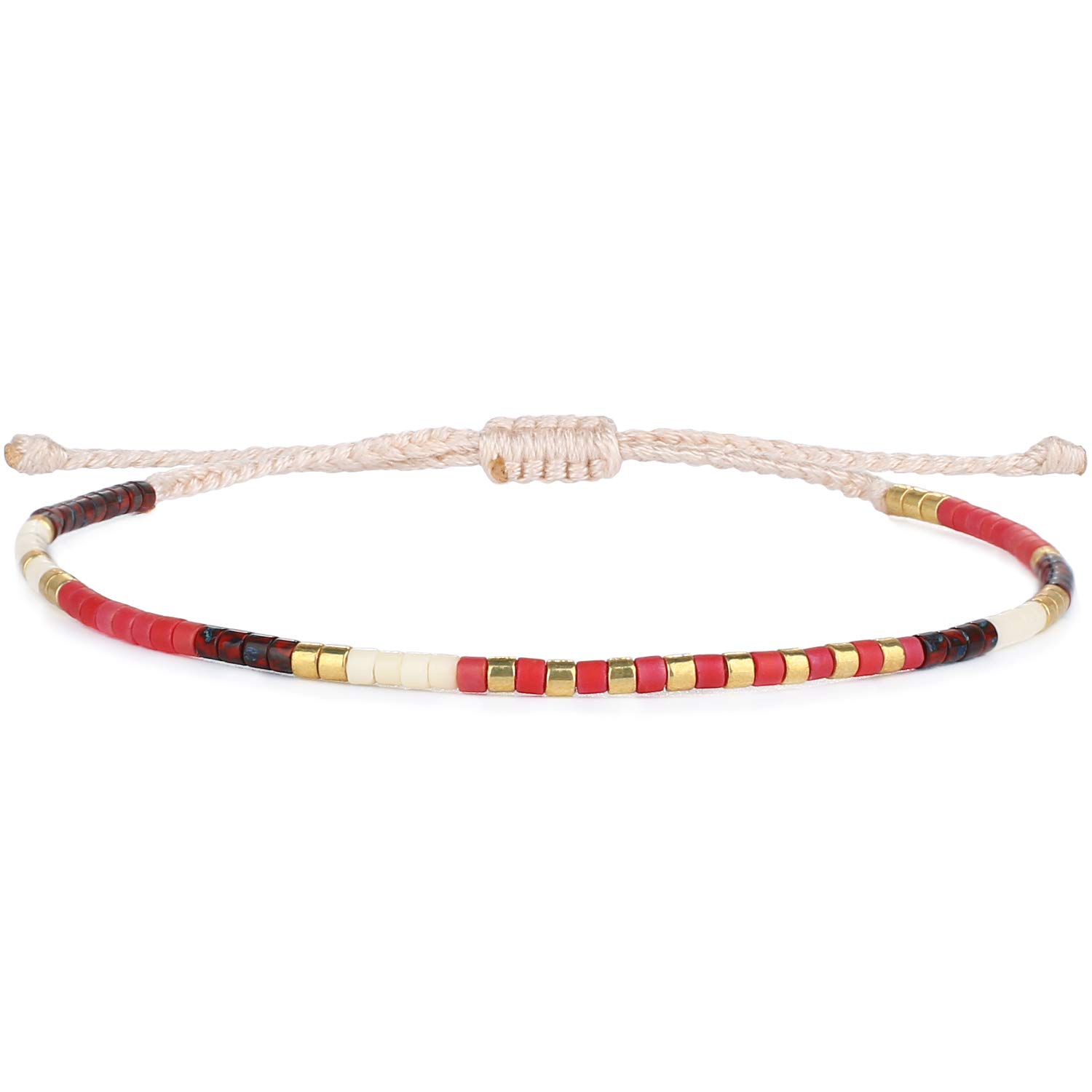 KELITCH Boho-color Crystal Shell Beaded Friendship Bracelets Handmade Strand Bracelet Bangles Jewelry For Women (Red)