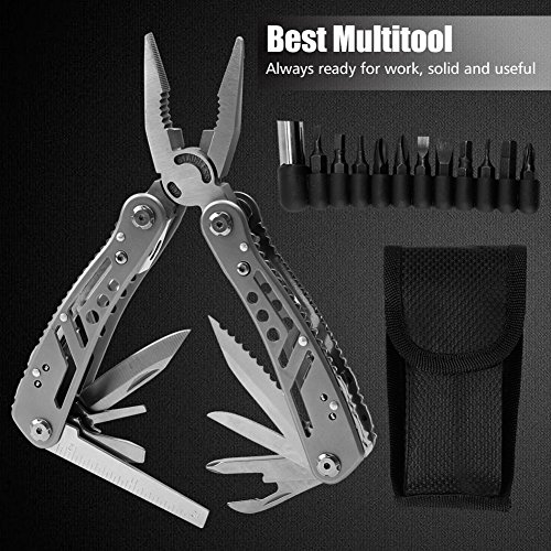Multitool 24-in-1 Pocket Multi Tool Plier Knife Kit Heavy Duty Stainless Steel Multi-purpose Tool for Hunting Hiking Camping Outdoor Survival with Multifunctional Bracelet & Nylon Sheath (Multi-Plier)