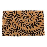 J & M Home Fashions Welcome Natural Coir Coco Fiber Non-Slip Outdoor/Indoor Doormat, 18x30, Black Ferns