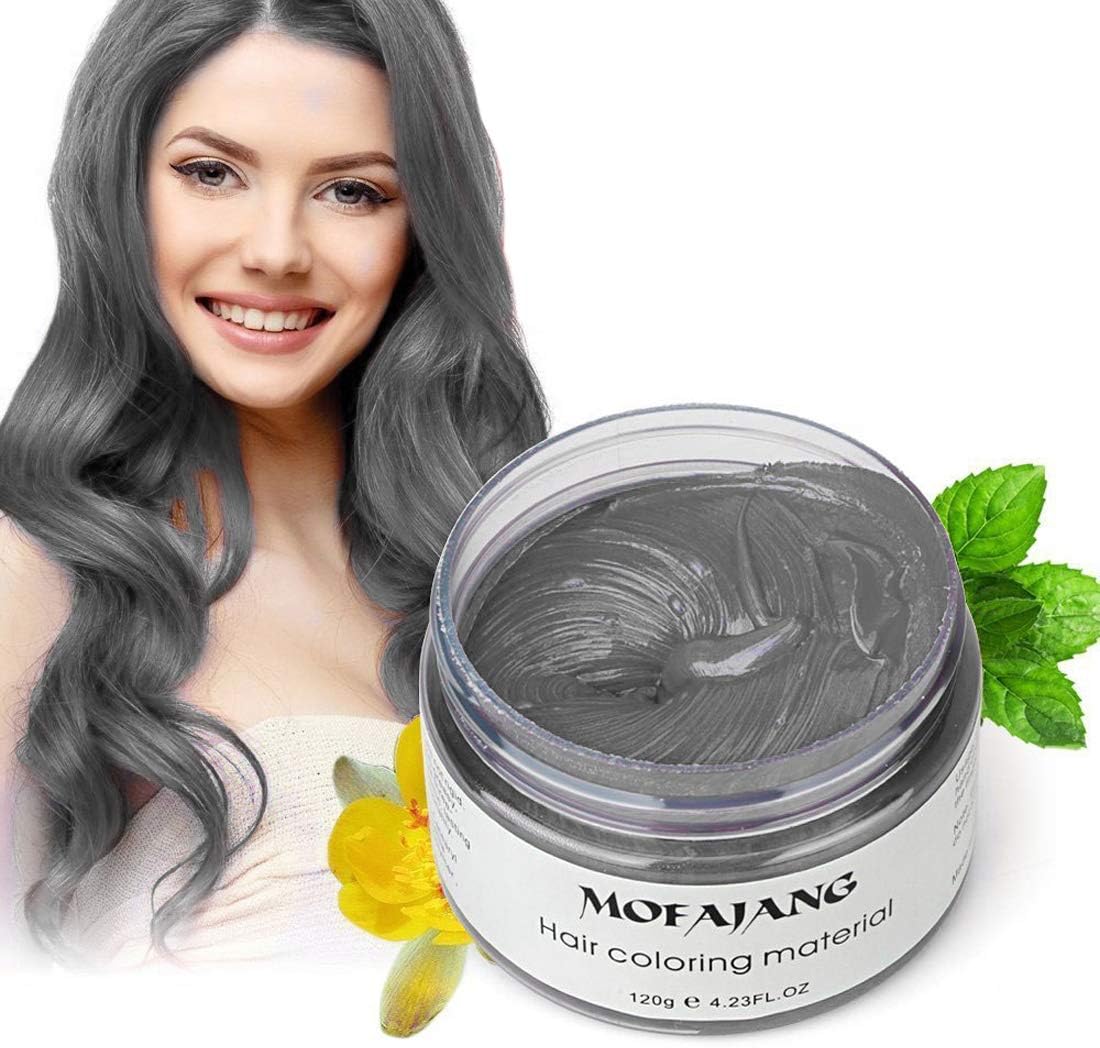 Vakabva Washable Temporary Hair Color Creme, Natural Hairstyle Color Pomade, Instant Hair Wax Dye Styling Cream Mud, Hair Pomades for Party, Cosplay, Nightclub, Masquerade, Halloween (Gray)