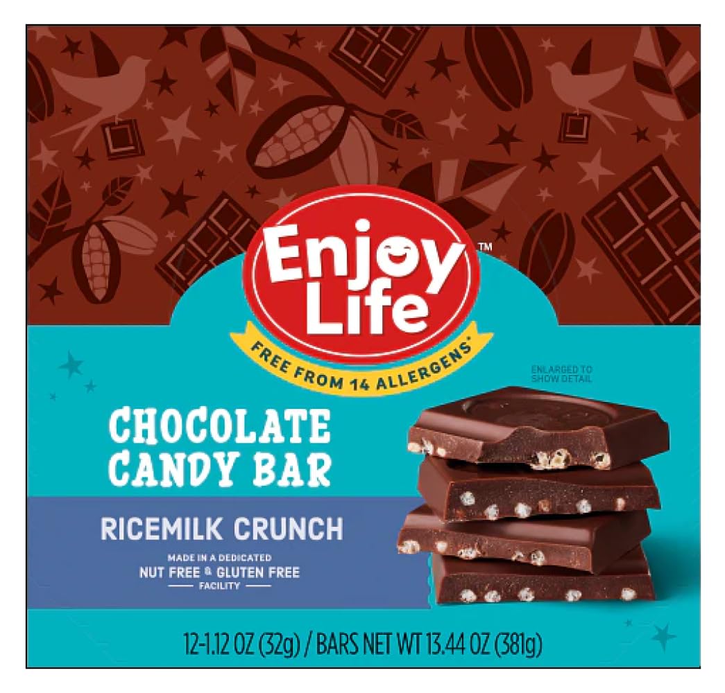 View 1 of ***** BB 8/28/ 25 ****** Enjoy Life Dairy Free Chocolate Candy Bars, Soy Free, Nut Free, Gluten Free, Non GMO, Ricemilk Crunch,1 Box of 12 Bars