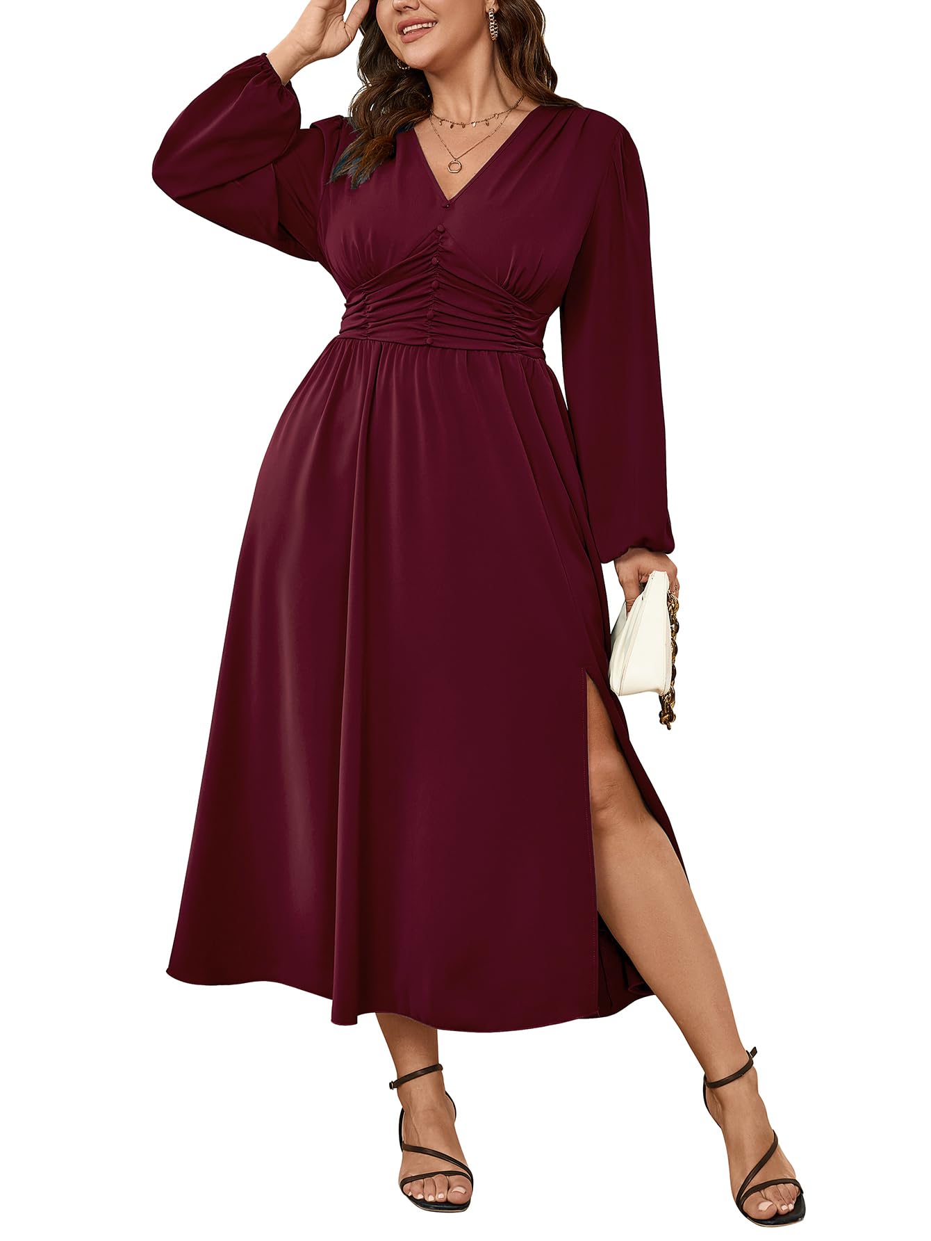 SHESTARR Women's Plus Size Wrap V-Neck Maxi Dress - Flutter Sleeves, Pleated Empire Waist, A-Line