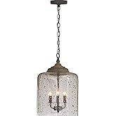 Capital Lighting 335242NG Tybee Natural Stone Seeded Glass Bell Pendant, 3-Light 180 Total Watts, 19" H x 13" W, Nordic Grey